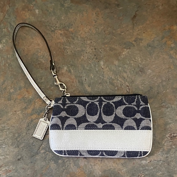 Coach Handbags - Coach Monogram Denim and  Silver Wristlet EUC